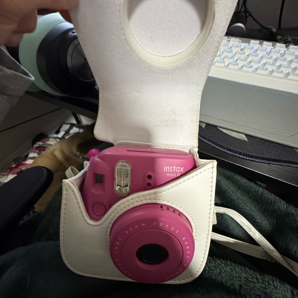 Pink Instax Mini 8 Camera with White Case
